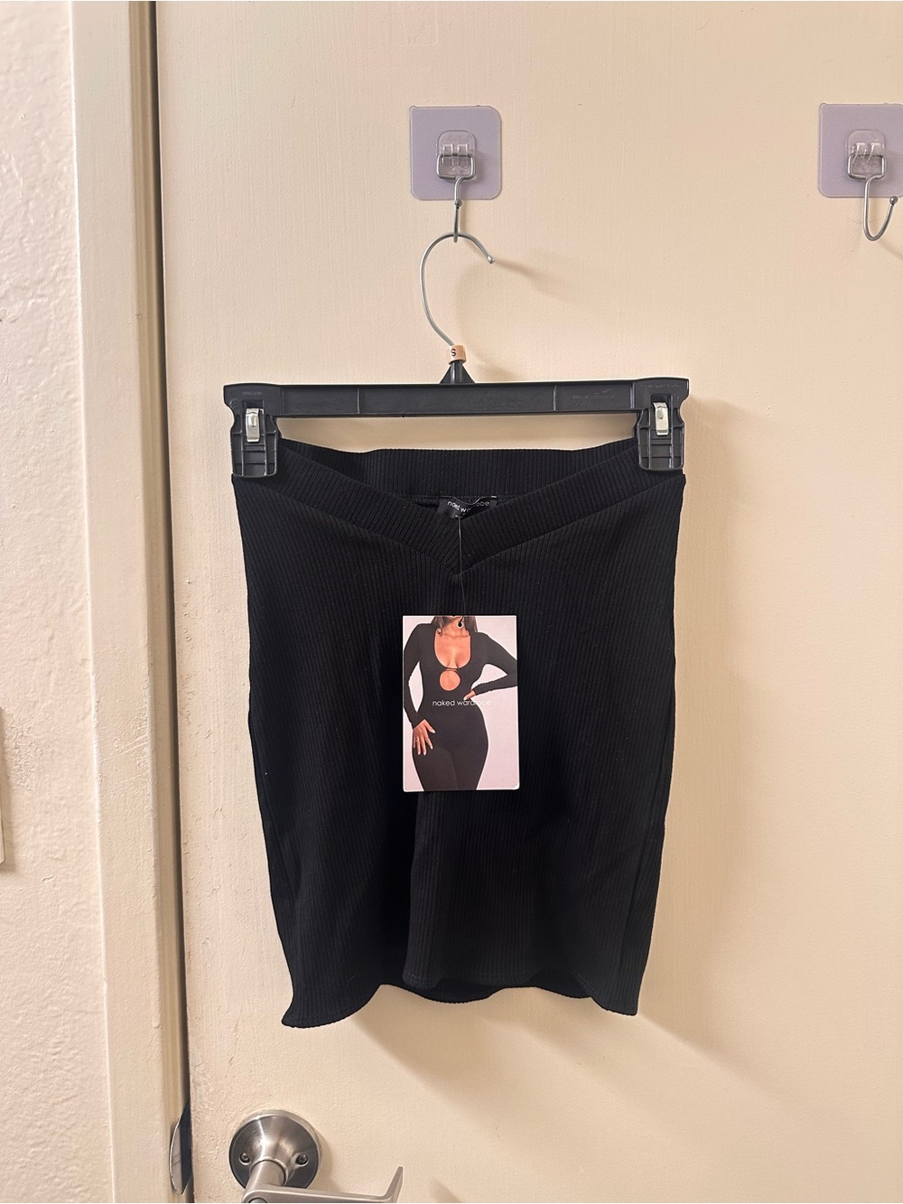NWT naked wardrobe Black Ribbed V-Waist Mini Skirt